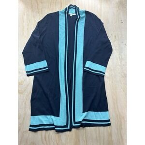 Chicos Travelers Collection Open Front‎ Cardigan Duster Size 1 (M) Blues EUC